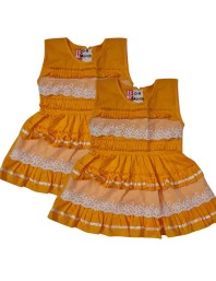 Cotton Baby Girl Frock for 0-9 Months – Soft & Stylish Sleeveless Dress with Lace Design for Newborns & Infants (2, Yellow)