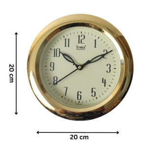 Classic Round Golden Color Clock with Black Numbers | Silent Sweep Quartz Movement | Decorative Wall Clock for Home, Office, and Living Room | Length-Breadth-Height 20cm x 20cm x 1.5cm
