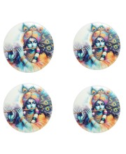 Stainless Steel Round Krishna Fridge Magnet | Decorative Spiritual Refrigerator Magnet for Home & Office | Pack of 4 (4)