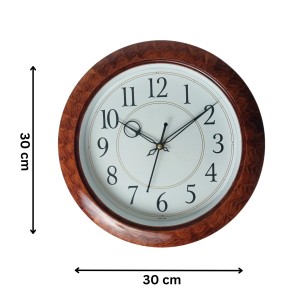 Brown Round wooden type design analog wall clock with black numbers | Silent Sweep Quartz Movement | Decorative Wall Clock for Home, Office, and Living Room | Length-Breadth-Height 30cm x 30cm x 2.2cm