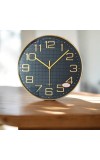 Round Golden Color Clock with Gold Numbers | Silent Sweep Quartz Movement | Decorative Wall Clock for Home, Office, and Living Room | Include One Battery (26.8 x 26.8 x 4.2cm)