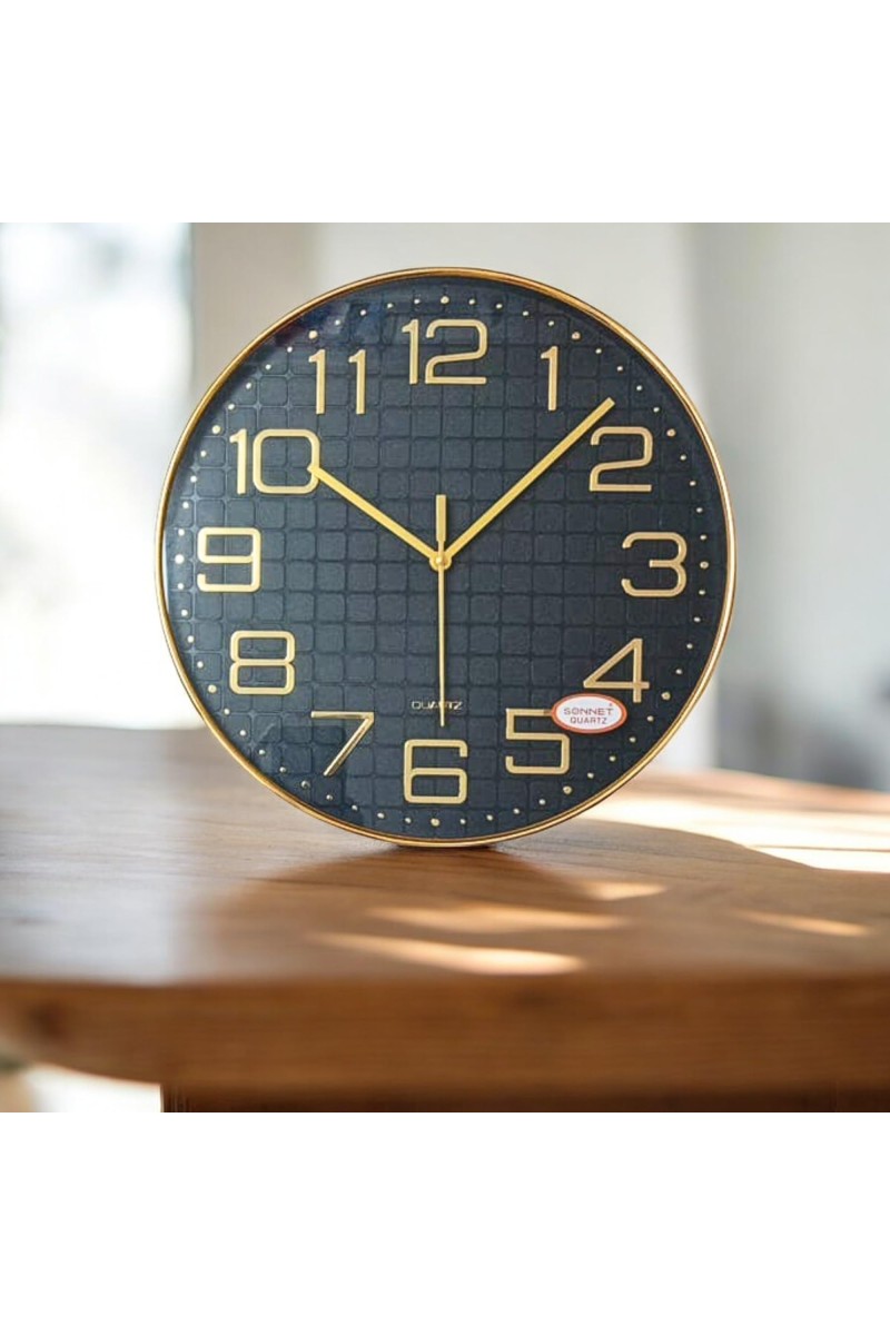 Round Golden Color Clock with Gold Numbers | Silent Sweep Quartz Movement | Decorative Wall Clock for Home, Office, and Living Room | Include One Battery (26.8 x 26.8 x 4.2cm)