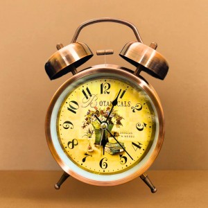 Vintage Twin Bell Alarm Clock for Bedroom | Retro Analog Table Clock with Loud Ring, Classic Dial & Metal Body | Battery Operated Decorative Bedside Clock for Home & Office (Vintage Copper Brown)