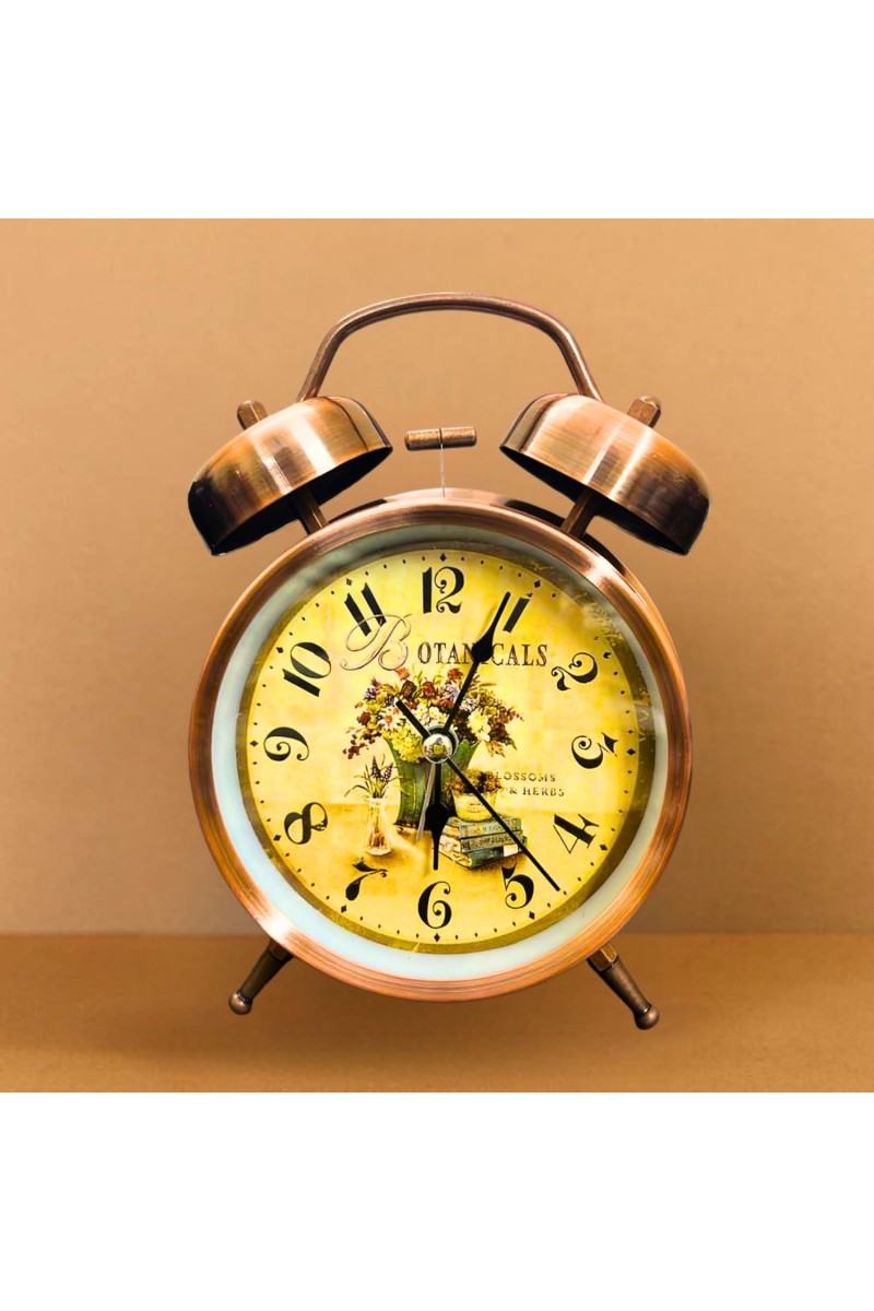 Vintage Twin Bell Alarm Clock for Bedroom | Retro Analog Table Clock with Loud Ring, Classic Dial & Metal Body | Battery Operated Decorative Bedside Clock for Home & Office (Vintage Copper Brown)