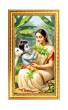 Yashoda And Baby Gopal Digital Golden Color Photo Frame | Hindu Religious Wall Decor | 12x19 Inches - Inspirational Wall Art For Office, Home Decor - Ideal Spiritual Gift (F10252)