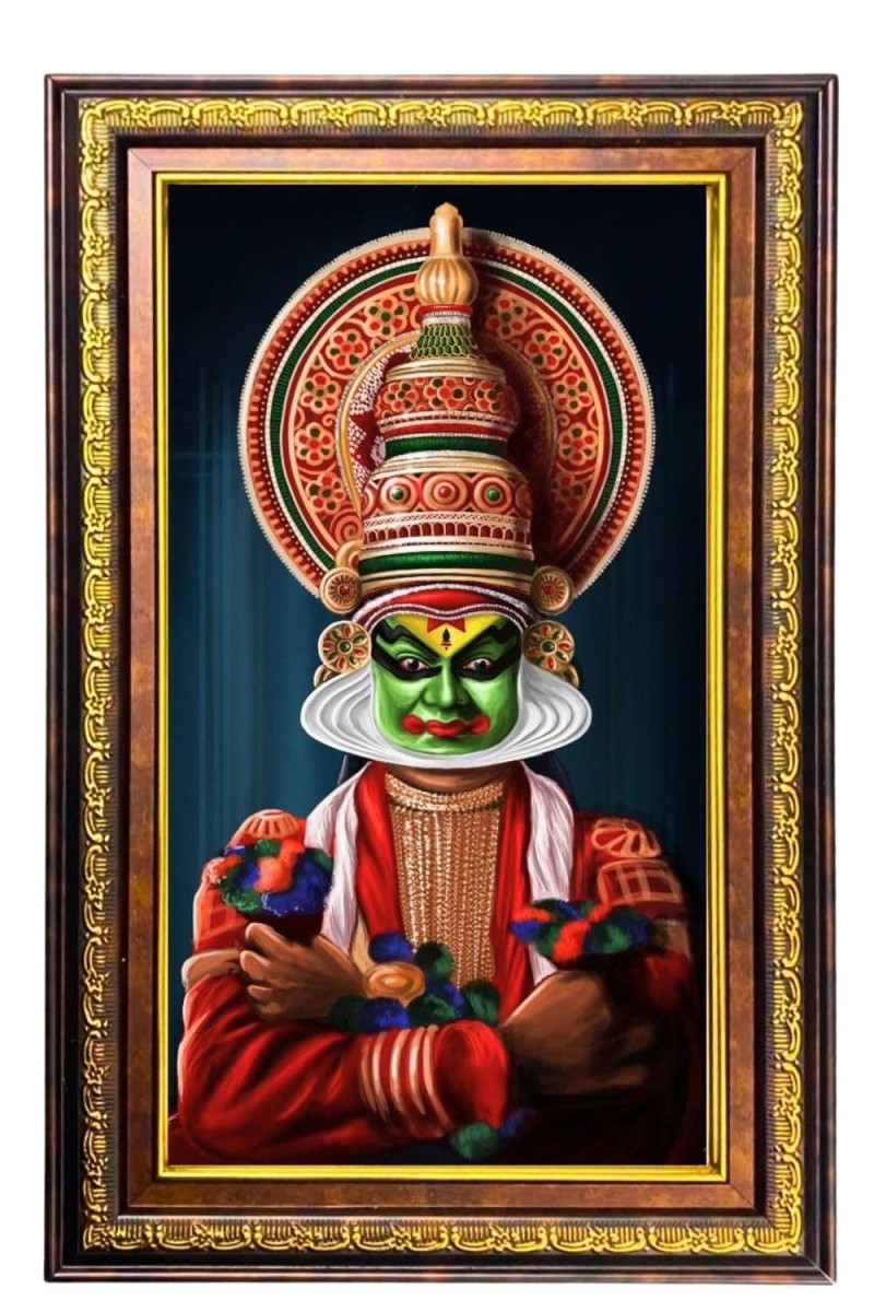 Kathakali Digital Golden Balck Color Photo Frame | Hindu Religious Wall Decor | 12x18 Inches - Inspirational Wall Art for Office, Home Decor - Ideal Spiritual Gift (F16506)