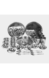 Steel Dinner Set 30 Pcs Bowl: 3.5 X 9 cm, Dish Bowl: 2 X 10 cm, Glass: 11 X 7 cm, Plate: 26 cm Dia., Spoon: 16 X 3.5 cm, 6 Bowls, 6 Dish Bowls, 6 Glasss, 6 Plates, 6 Spoons