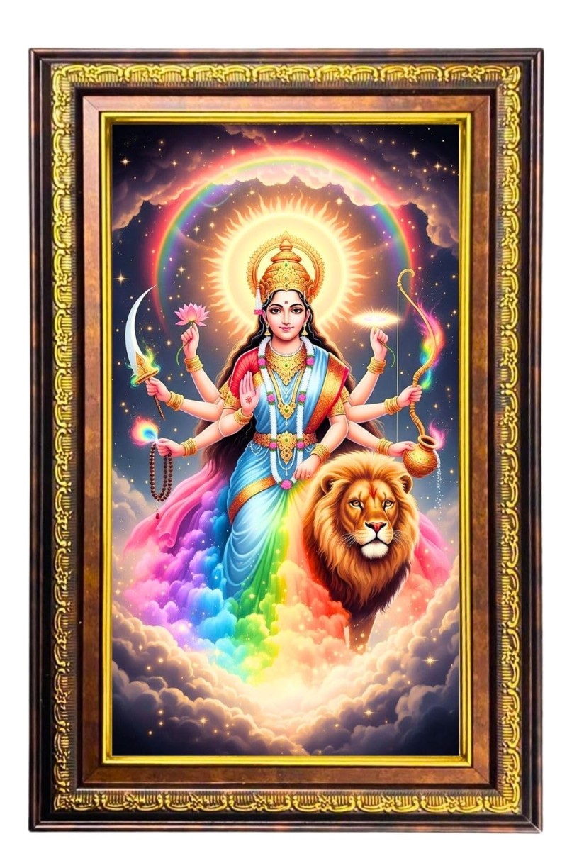 Durga Matha Digital Golden Balck Color Photo Frame | Hindu Religious Wall Decor | 10x16 Inches - Inspirational Wall Art for Office, Home Decor - Ideal Spiritual Gift (F16918)
