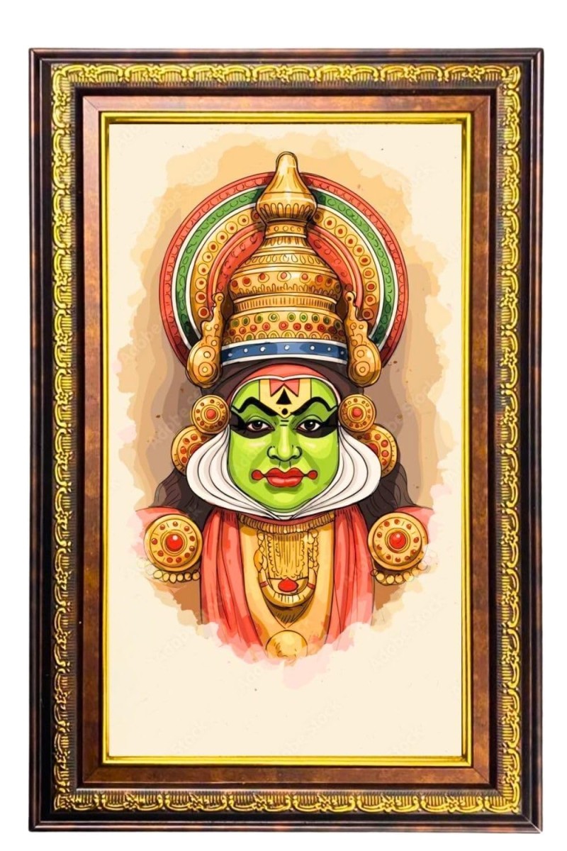 Kathakali Digital Golden Balck Color Photo Frame | Hindu Religious Wall Decor | 16x22 Inches - Inspirational Wall Art for Office, Home Decor - Ideal Spiritual Gift (F16701)