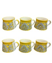 Ceramic Tea Coffee Cups Set of 6 | Yellow Floral Design | Pottery Chai Mugs | Dishwasher & Microwave Safe. (Yellow)