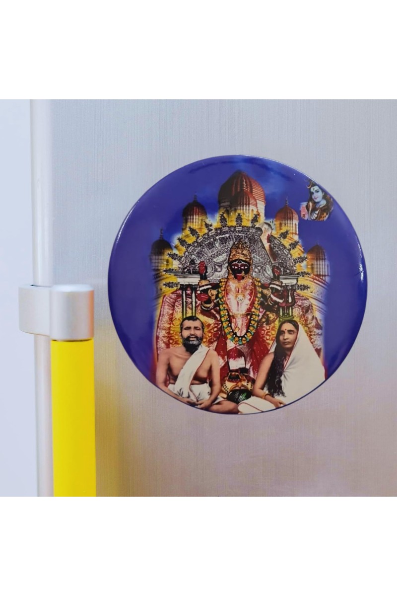Stainless Steel Round Maa Kali with Sarada Devi & Ramakrishna Paramahansa Fridge Magnet | Devotional & Decorative Refrigerator Magnet for Home & Office | Pack of 1
