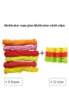 Plastic Clips & Nylon Clothesline Set | 12 Strong Clips with Durable Rope for Laundry Drying | Ideal for Home, Balcony, Camping, and Travel
