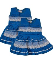 Cotton Baby Girl Frock for 0-9 Months – Soft & Stylish Sleeveless Dress with Lace Design for Newborns & Infants (2, Blue)