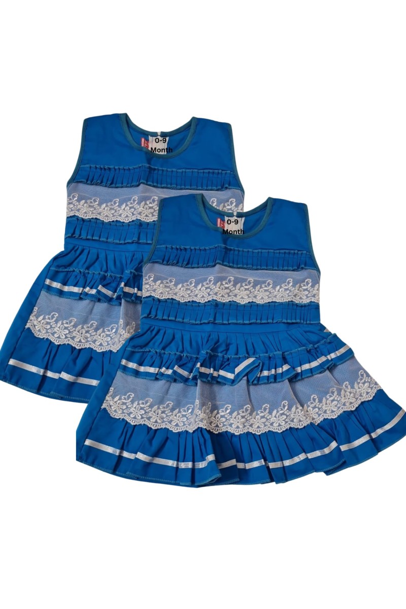 Cotton Baby Girl Frock for 0-9 Months – Soft & Stylish Sleeveless Dress with Lace Design for Newborns & Infants (2, Blue)