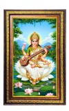 Goddess Saraswathi Digital Golden Balck Color Photo Frame | Hindu Religious Wall Decor | 12x18 Inches - Inspirational Wall Art for Office, Home Decor - Ideal Spiritual Gift (F16538)