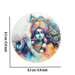 Stainless Steel Round Krishna Fridge Magnet | Decorative Spiritual Magnet for Home & Office | Pack of 1