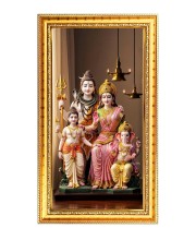 Lord Shiva, Parvati,Lord Ganesh,Lord Kartik Digital Golden Color Photo Frame | Hindu Religious Wall Decor | 12x19 Inches - Inspirational Wall Art for Office, Home Decor - Ideal Spiritual Gift (F1031