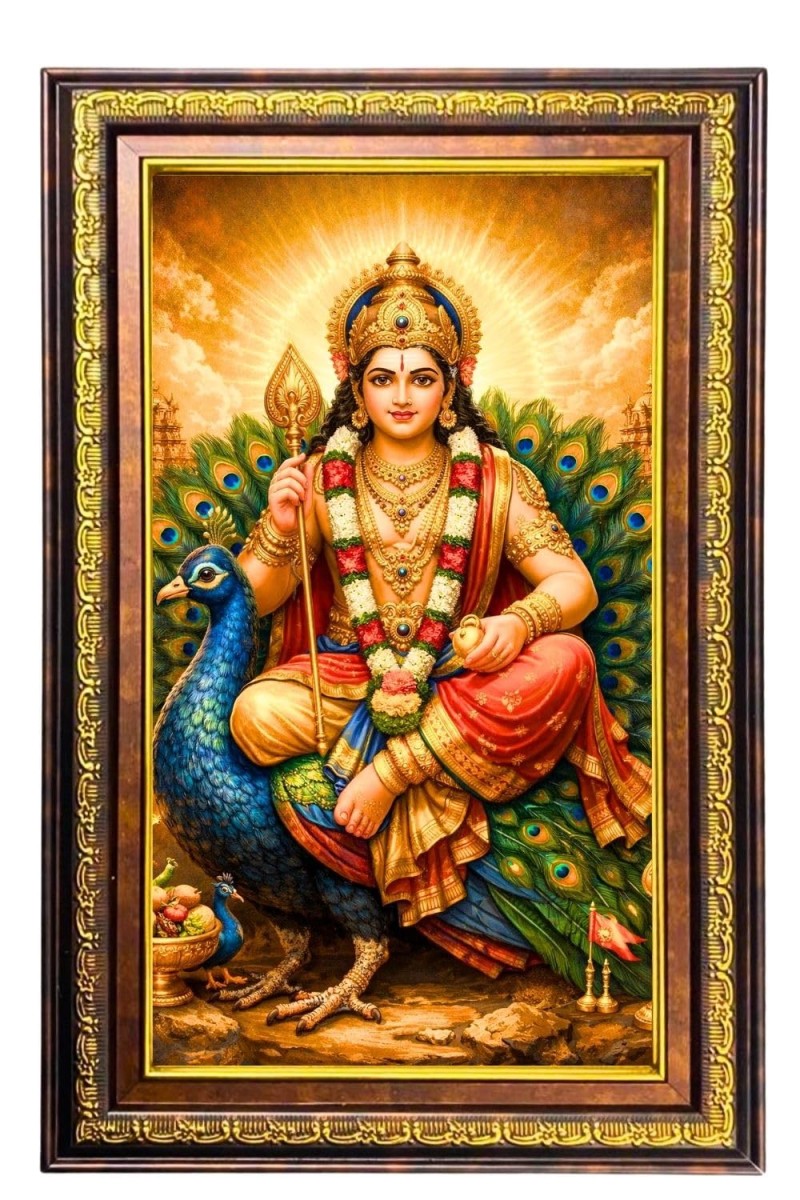 Kubera Digital Golden Balck Color Photo Frame | Hindu Religious Wall Decor | 16x22 Inches - Inspirational Wall Art for Office, Home Decor - Ideal Spiritual Gift (F16725)