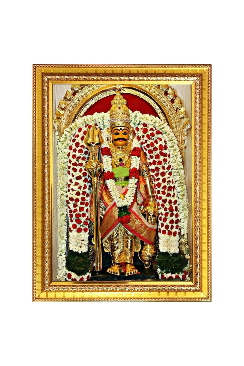 God Shri Veerabhadra Photo Frame - 12x16 Inches, Brown Wooden Frame for Home, Office & Temple Decoration