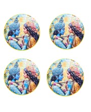 Stainless Steel Round Radha Krishna Fridge Magnet | Devotional & Decorative Refrigerator Magnet for Home & Office | Premium Finish | Pack of 4 (4)