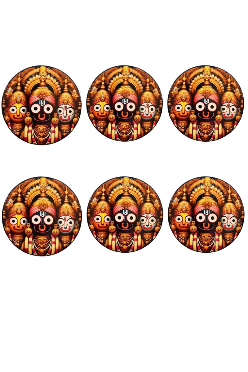 Stainless Steel Round Jagannath Balabhadra Subhadra Fridge Magnet | Devotional & Decorative Refrigerator Magnet for Home & Office | Pack of 6