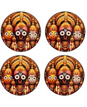 Stainless Steel Round Jagannath Balabhadra Subhadra Fridge Magnet | Devotional & Decorative Refrigerator Magnet for Home & Office | Pack of 4 (4)