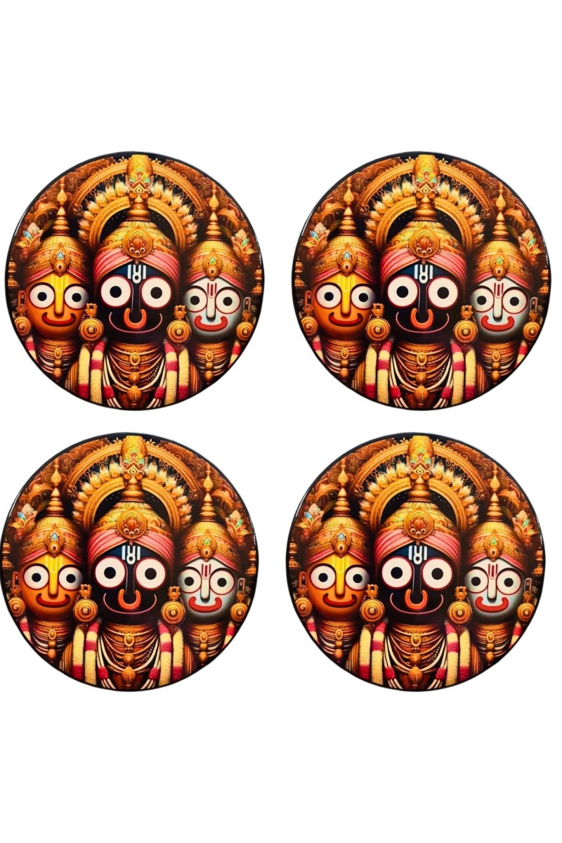 Stainless Steel Round Jagannath Balabhadra Subhadra Fridge Magnet | Devotional & Decorative Refrigerator Magnet for Home & Office | Pack of 4 (4)