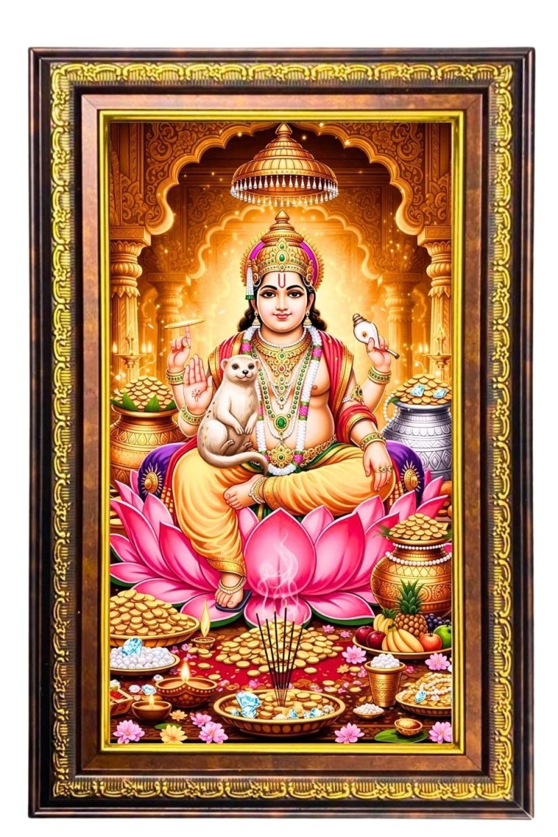 Kubera Digital Golden Balck Color Photo Frame | Hindu Religious Wall Decor | 10x16 Inches - Inspirational Wall Art for Office, Home Decor - Ideal Spiritual Gift (F16914)