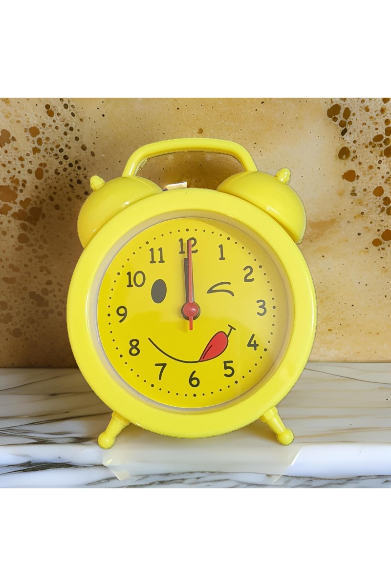 HiTechMart Yellow Alarm Clock – Cute Smiley Face Analog Clock with Alarm and Retro Design – Perfect for Kids, Bedroom and Gift