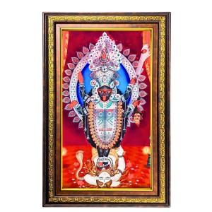 Kali Ma Digital Golden Balck Color Photo Frame | Hindu Religious Wall Decor | 18x24 Inches - Inspirational Wall Art for Office, Home Decor - Ideal Spiritual Gift (F16657)