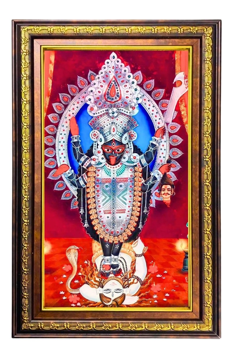 Kali Ma Digital Golden Balck Color Photo Frame | Hindu Religious Wall Decor | 18x24 Inches - Inspirational Wall Art for Office, Home Decor - Ideal Spiritual Gift (F16657)