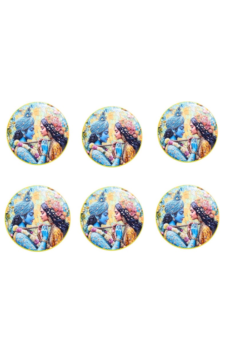 Stainless Steel Round Radha Krishna Fridge Magnet | Devotional & Decorative Refrigerator Magnet for Home & Office | Premium Finish | Pack of 2
