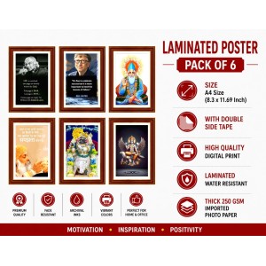 Pack Of 6 Laminated A4 Wall Posters | Spiritual, Motivational & Inspirational Designs | 250 GSM Photo Paper | Water-Resistant | Double-Sided Tape (F39286)