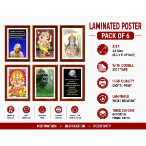 Pack Of 6 Laminated A4 Wall Posters | Spiritual, Motivational & Inspirational Designs | 250 GSM Photo Paper | Water-Resistant | Double-Sided Tape (F39406)