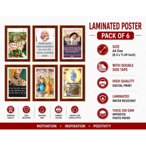 Pack Of 6 Laminated A4 Wall Posters | Spiritual, Motivational & Inspirational Designs | 250 GSM Photo Paper | Water-Resistant | Double-Sided Tape (F39329)