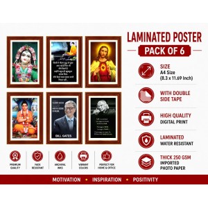 Pack Of 6 Laminated A4 Wall Posters | Spiritual, Motivational & Inspirational Designs | 250 GSM Photo Paper | Water-Resistant | Double-Sided Tape (F39414)