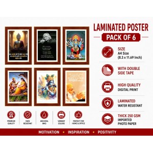 Pack Of 6 Laminated A4 Wall Posters | Spiritual, Motivational & Inspirational Designs | 250 GSM Photo Paper | Water-Resistant | Double-Sided Tape (F39119)