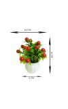 Hitech Artificial Flower Pot Red Cherry Tableware Home Decor Living Room Shop Office Bed Room Washroom & Gift Artificial Plant with Pot Pack of 1 (Red & Green)