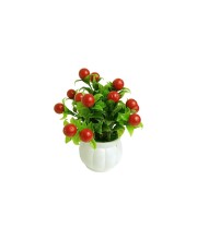 Hitech Artificial Flower Pot Red Cherry Tableware Home Decor Living Room Shop Office Bed Room Washroom & Gift Artificial Plant with Pot Pack of 1 (Red & Green)