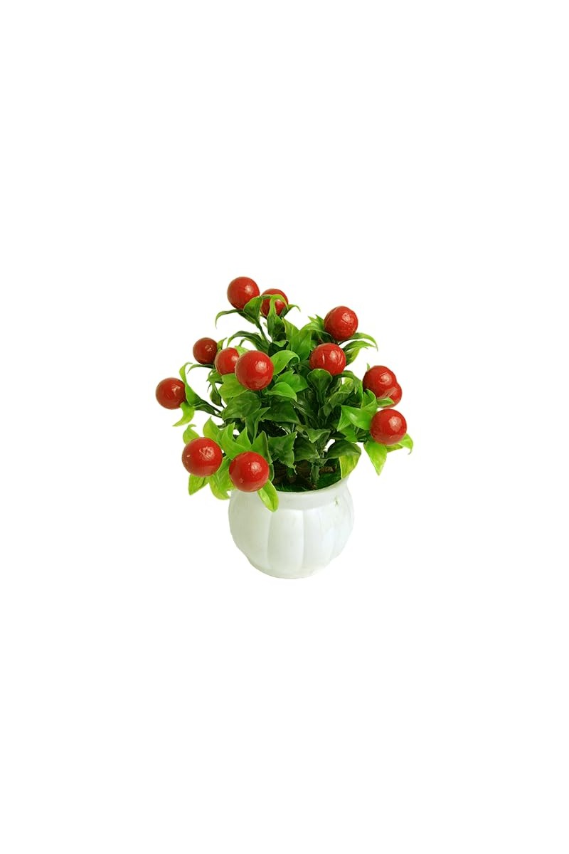 Hitech Artificial Flower Pot Red Cherry Tableware Home Decor Living Room Shop Office Bed Room Washroom & Gift Artificial Plant with Pot Pack of 1 (Red & Green)