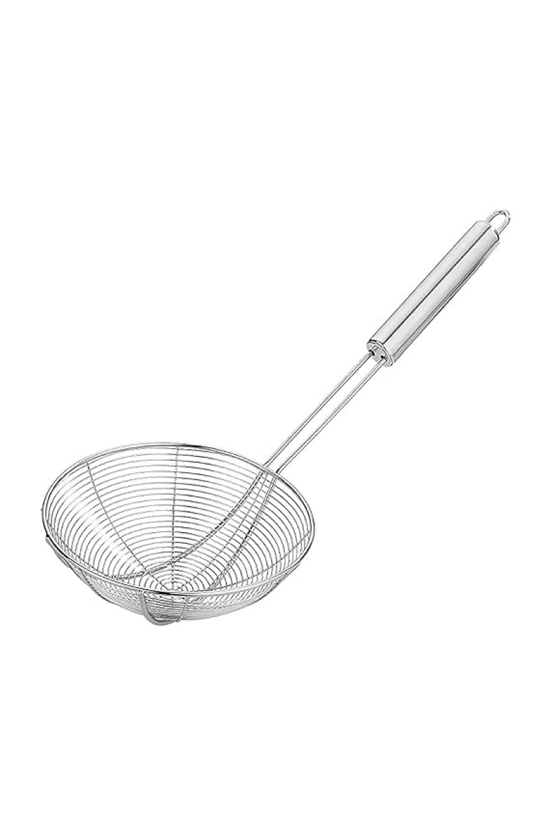 HiTechMart Stainless Steel Spider Strainer Skimmer Jhara &ndash; Long Handle Wire Mesh Ladle for Frying, Draining & Lifting Food &ndash; Durable, & Rustproof Kitchen Tool &ndash; Ideal for Noodles, Pasta, French Fries