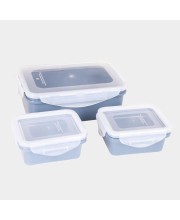 Hitech Sales Plastic Container Set of 3 – BPA-Free, Durable Food Storage Boxes with Lids – Stackable & Reusable – Blue