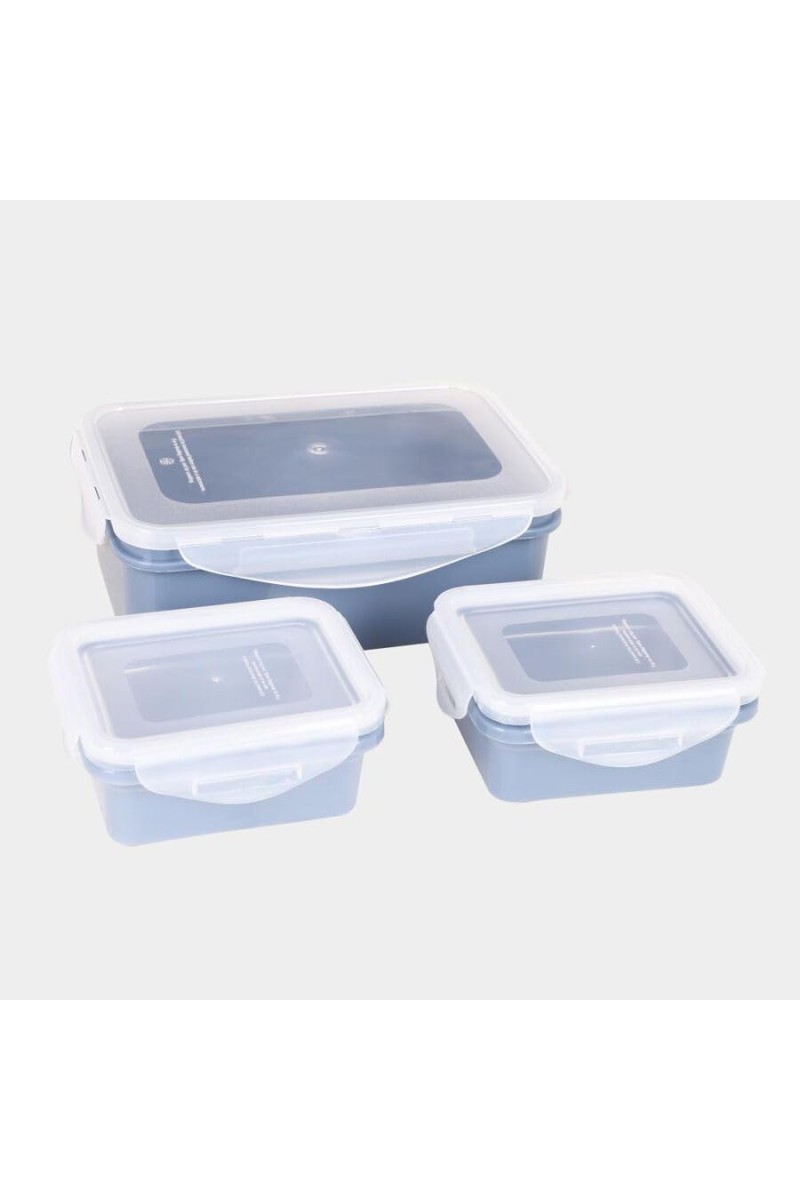 Hitech Sales Plastic Container Set of 3 – BPA-Free, Durable Food Storage Boxes with Lids – Stackable & Reusable – Blue