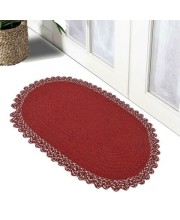 Hitech Rugs Oval Shape Durable Cotton Door Mat Heavy Duty Indoor Outdoor Easy Clean Mats for Living Room/Bathroom/Kitchen/Entrance (Pack of 1, Red)