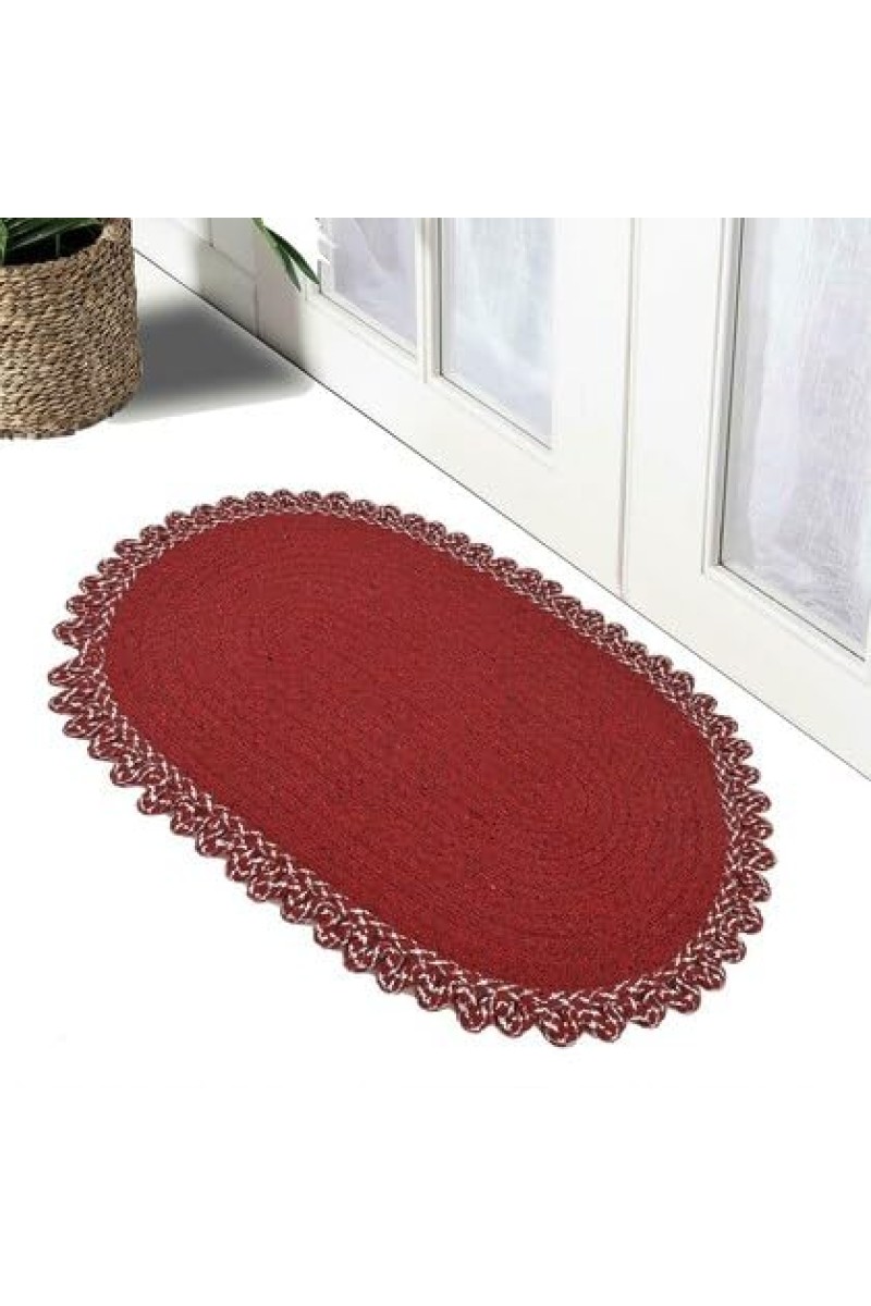 Hitech Rugs Oval Shape Durable Cotton Door Mat Heavy Duty Indoor Outdoor Easy Clean Mats for Living Room/Bathroom/Kitchen/Entrance (Pack of 1, Red)