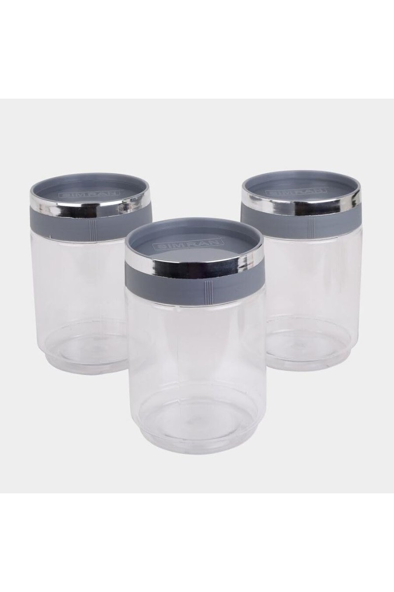 Hitech Sales 1.1L Plastic Container Set of 3 – Grey | Airtight, Stackable, BPA-Free Storage Jars for Kitchen & Pantry