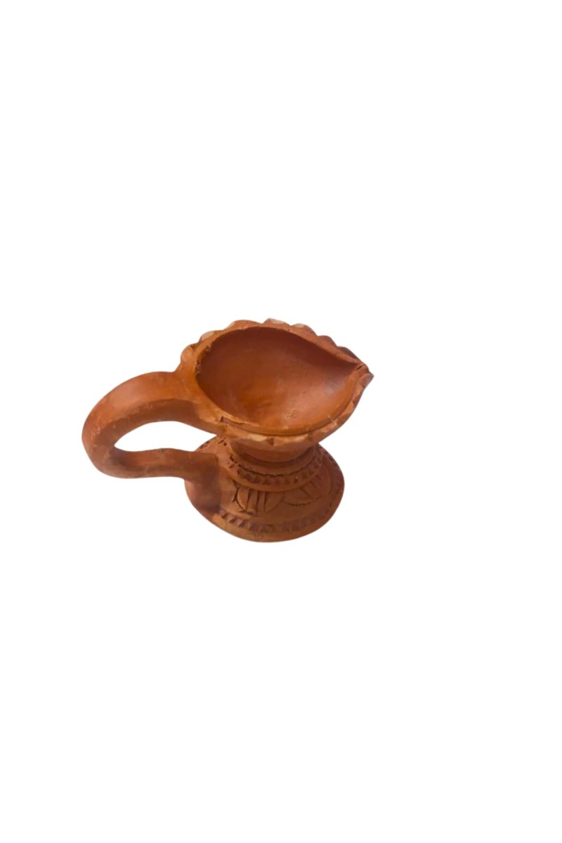 Handcrafted Terracotta Diya Lamp with Decorative Leaf Design – Traditional Indian Oil Lamp for Diwali, Puja, and Home Décor