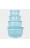 Hitech Sales Plastic Container Set of 4 – BPA-Free, Durable Food Storage Boxes with Lids – Stackable & Reusable – Light Blue