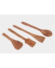 Hitech Sales Natural Pure Wood Sheesham NonStick Cookware Kitchen Utensils Set of 4 Seamless Design Spoons for Cooking Baking & Mixing Includes Frying Serving Spatula Chapati Dessert Rice