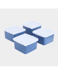 Hitech Sales 220ml Plastic Container Set of 4 – BPA-Free, Durable Food Storage Boxes with Lids – Stackable – Blue